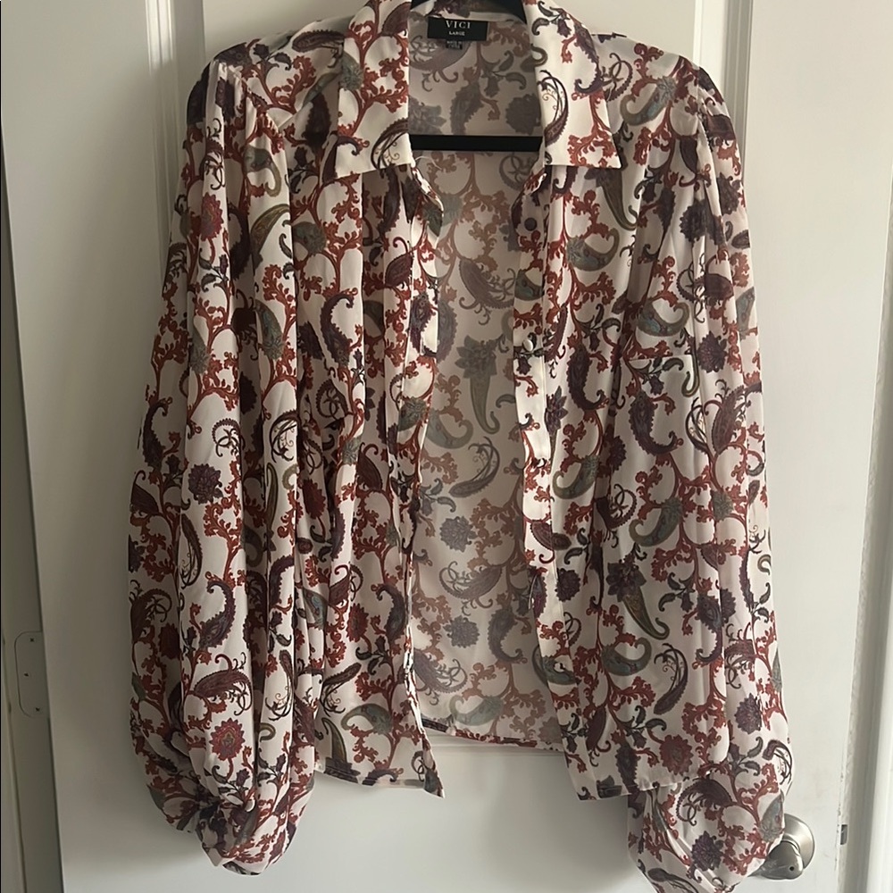 Vici Women's Floral Blouse - Cream and Brown